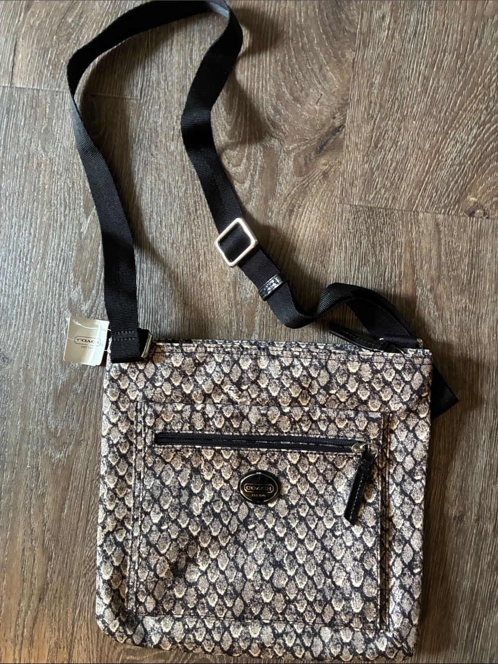 Coach Neutral Snake-Print Crossbody with Black Strap